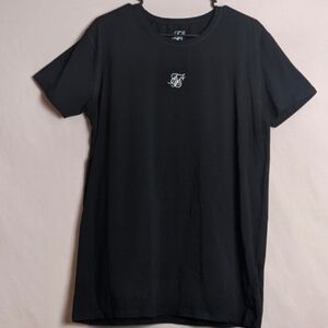 SikSilk Black Short Sleeve Crew Neck Basic Logo Tee size Large